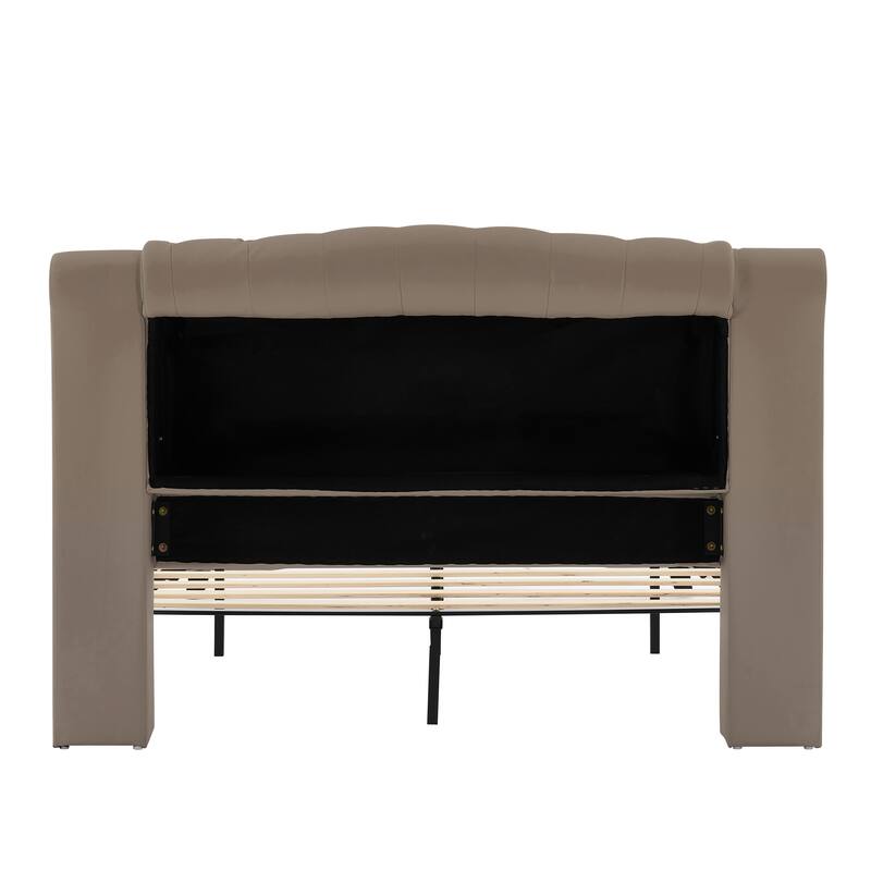 Christopher Knight Home - Modern Upholstered Platform Bed with Wood & Metal Frame with Button-Tufted Headboard