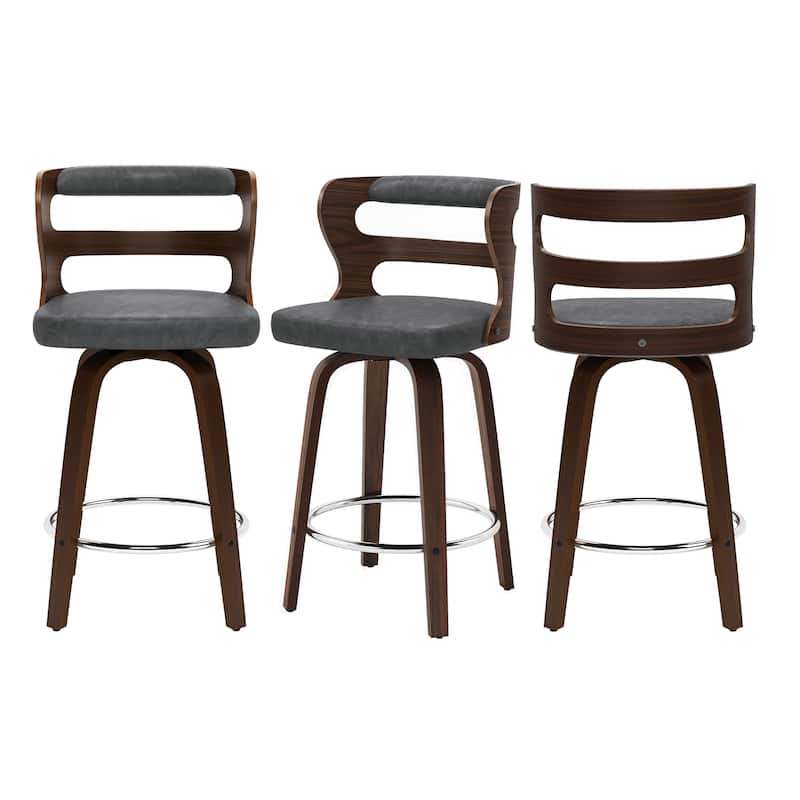 LUE BONA 26"H Modern Walnut Swivel Counter Height Stools, Bar Stools with Backs Set of 3 - 26" H