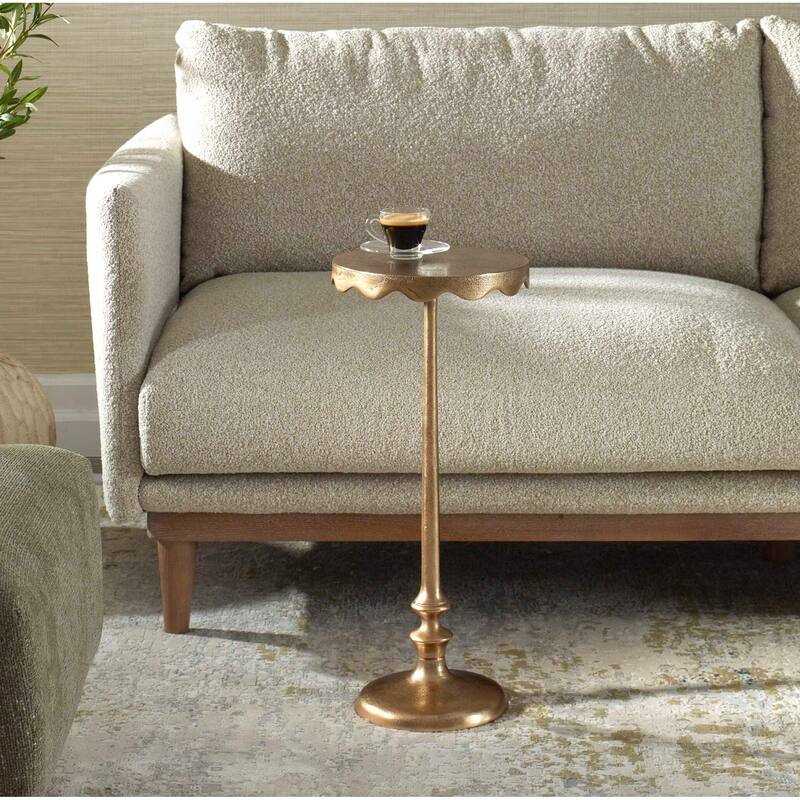 Copper Grove Brass Antique Aluminum Scalloped Round Accent Table