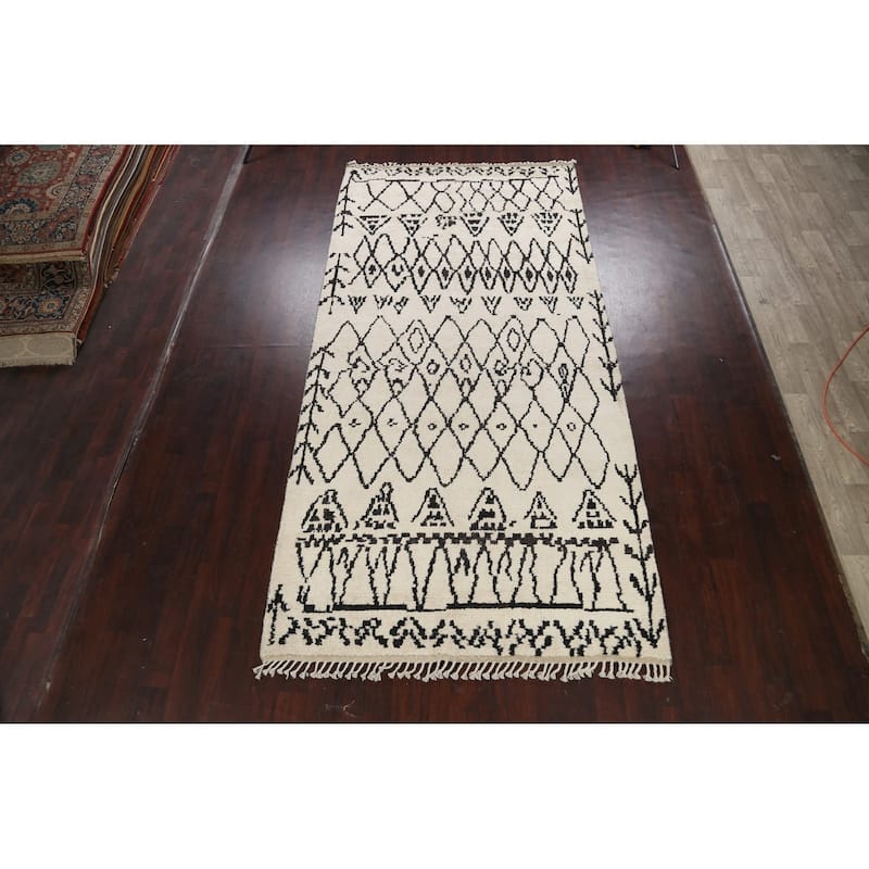 Geometric Moroccan Oriental Area Rug Hand-knotted Wool Carpet - 6'1" x 12'3"