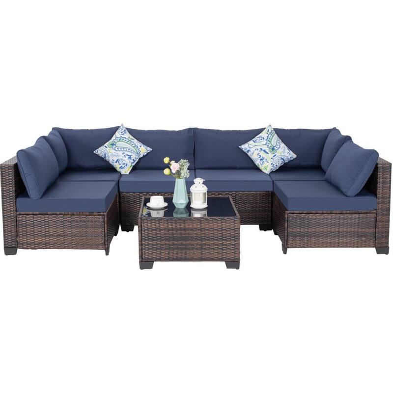 8 Pieces Wicker Outdoor Conversation Set with Fife Pit Table