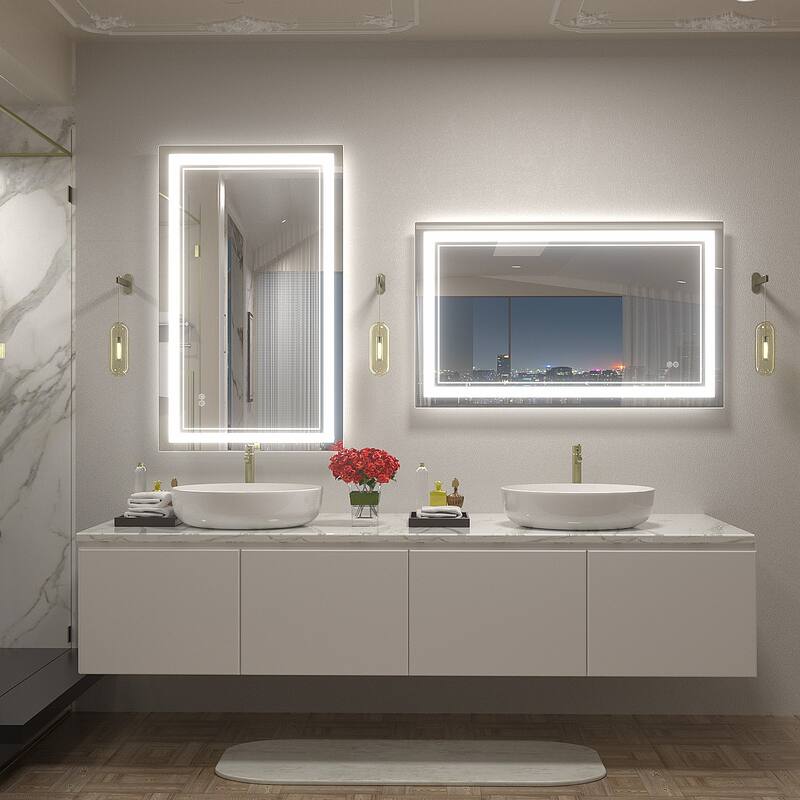 KIOTEE Frameless Front lit LED Lighted Anti-Fog Tempered Glass Bathroom Vanity Mirror with ETL and 3-Year Warranty