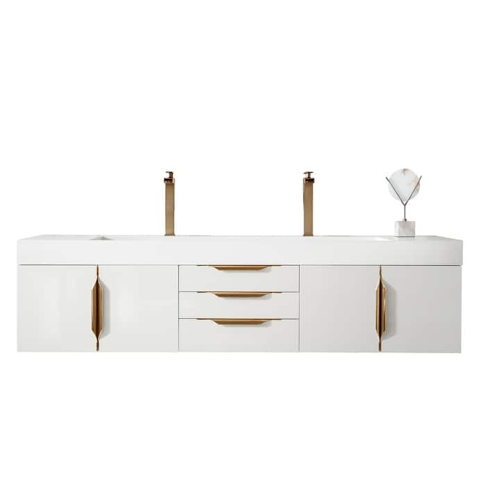 James Martin Vanities sMercer Island 72" Double Vanity, Glossy White with Radiant Gold Hardware