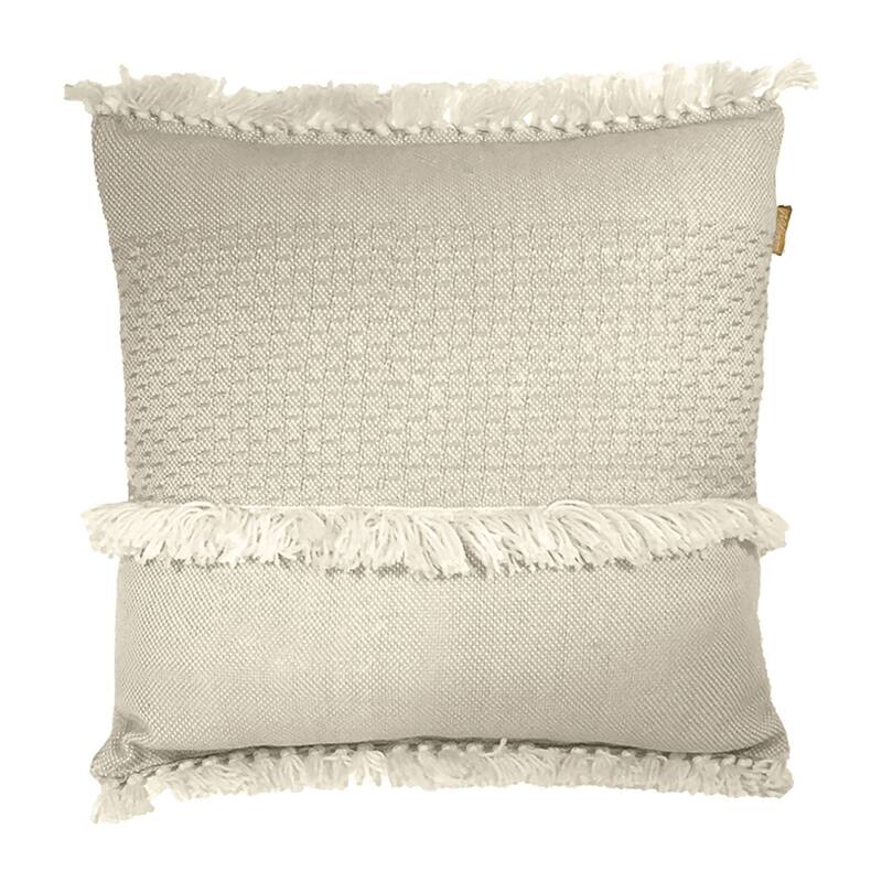 Abigail Handwoven Wool Blend 20-inch x 20-inch Square Throw Pillow, Natural Off White with Fringe