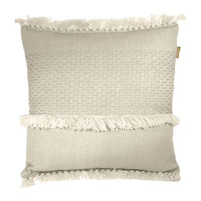 Abigail Handwoven Wool Blend 20-inch x 20-inch Square Throw Pillow, Natural Off White with Fringe