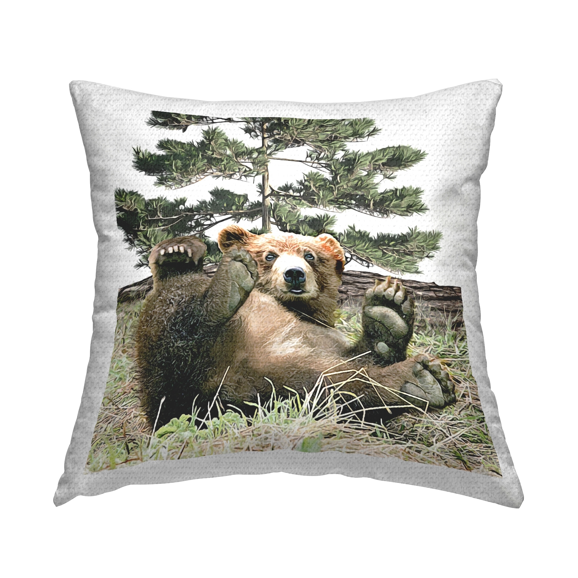 Stupell Playful Bear Forest Clearing Printed Outdoor Throw Pillow Design by Kim Curinga