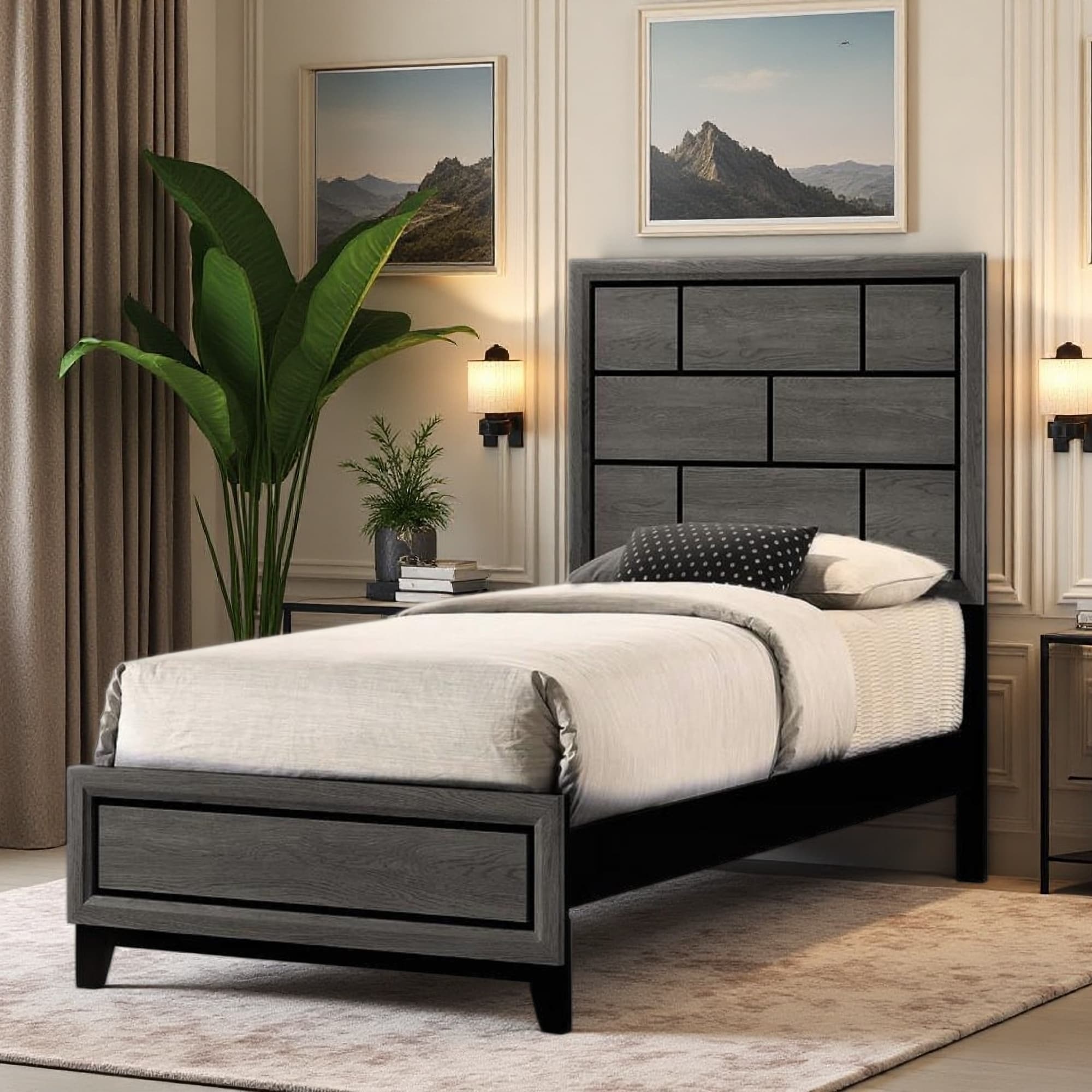 Wood Panel Bed with Geometric Design