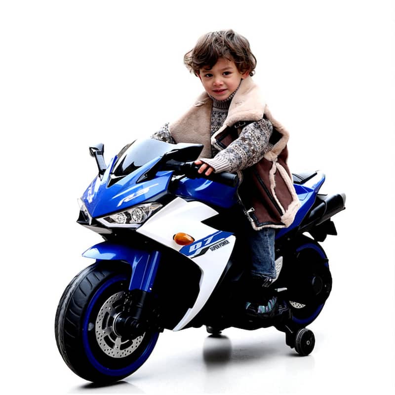 12V Electric Kids Motorcycle Ride-On Toy with Manual Throttle, Headlight, Music, MP3, Training Wheels, for Ages 3-6