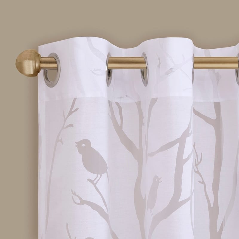 Rossetta Top Grommet Sheer Burnout Bird Branches Window Curtain Panel, Only 1 Piece Panel