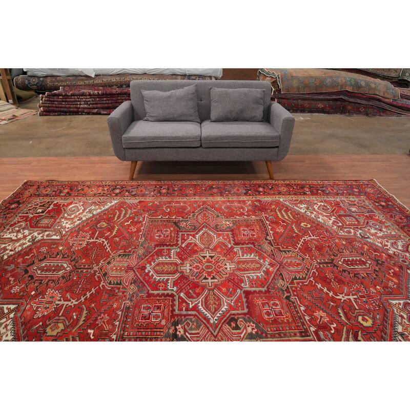 Hand Knotted Oriental 100% Wool Carpet Traditional Medallion Red Heriz Area Rug - 11' 2'' X 8' 4''