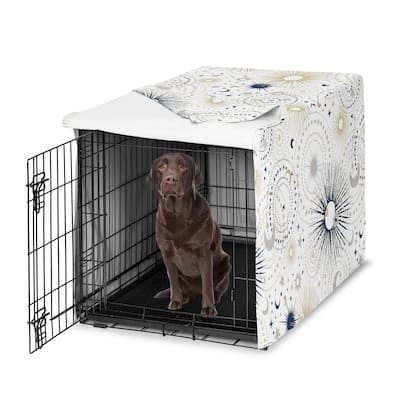 Sweet Jojo Designs Navy Blue Star and Moon Dog Crate Kennel Cover 42in. Gold Grey Celestial Sky Stars Gray Shabby Chic