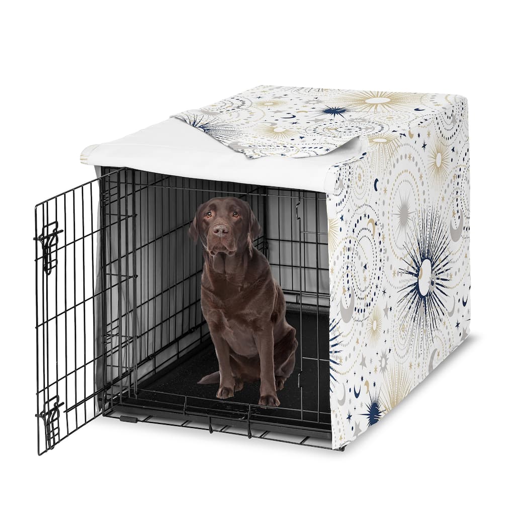 Sweet Jojo Designs Navy Blue Star and Moon Dog Crate Kennel Cover 42in. Gold Grey Celestial Sky Stars Gray Shabby Chic