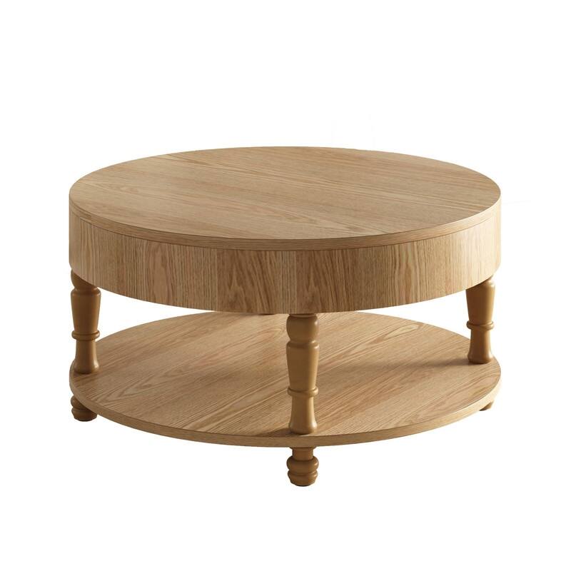 Modern Round Coffee Table with Dual Storage and Flip-Top Design for Living Room Organization