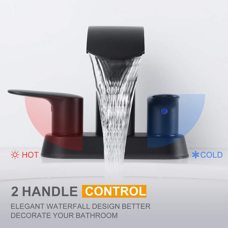 WOWOW 4 in. Centerset Double Handle Waterfall Bathroom Sink Faucet