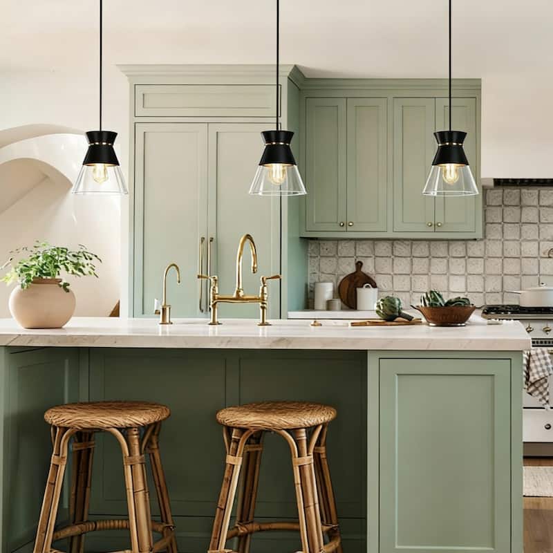 1-Light Modern Black Gold Pendant Lighting Clear Glass Bowl Kitchen Island light for Dining Room - 8.5 " D × 8.5 " H