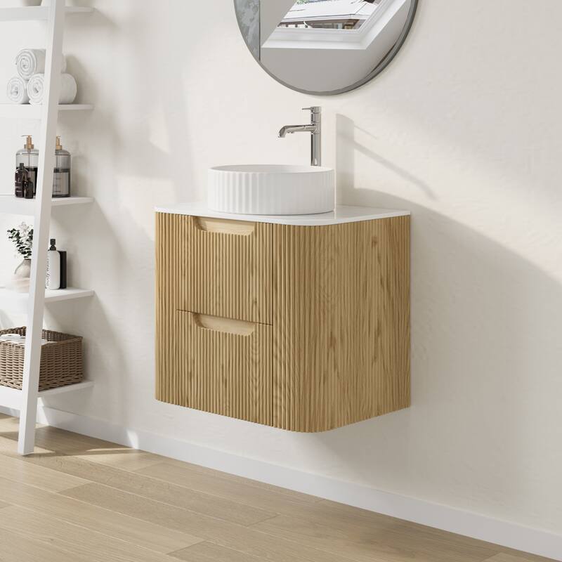 24" Floating Bathroom Vanities with Single Sink,Natural Wood Texture