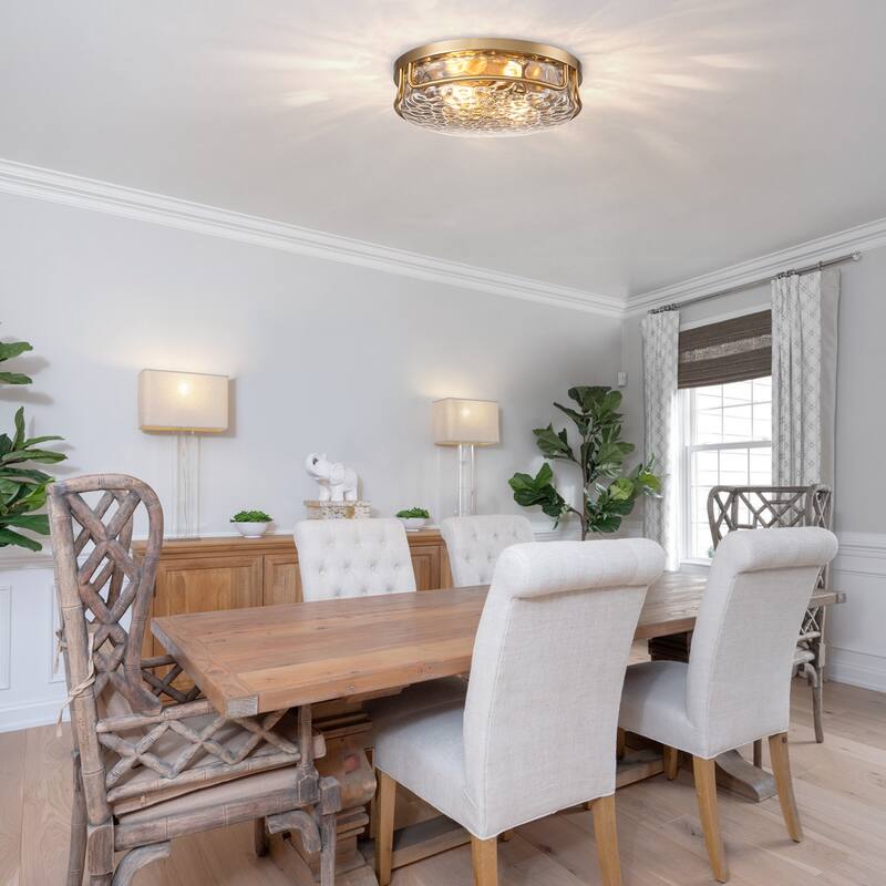 Farmhouse 2-Light Flush Mount Light with Water Ripples Glass