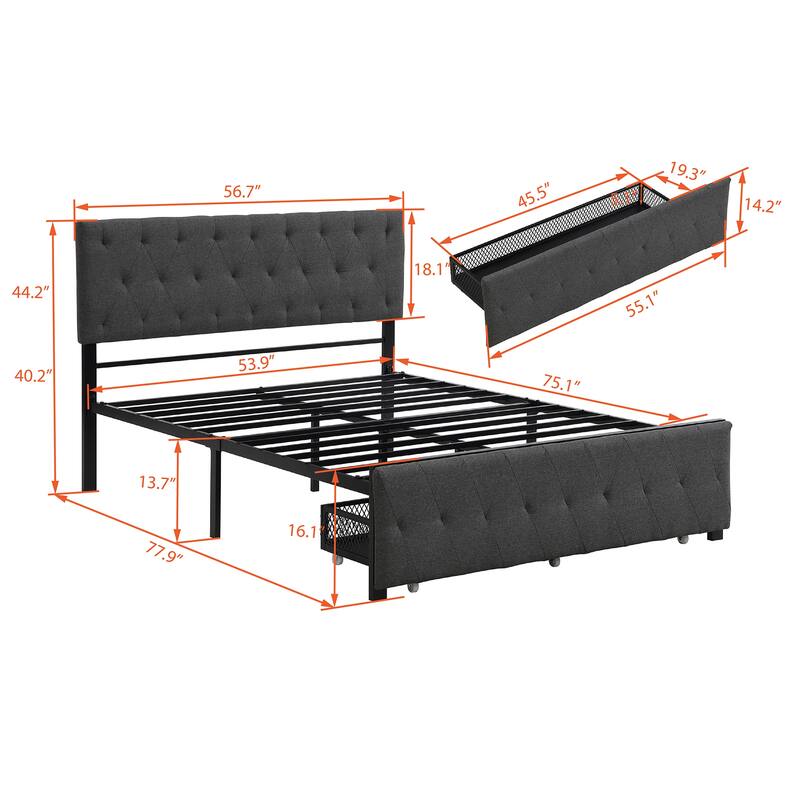 Storage Bed Metal Platform Bed with a Big Drawer
