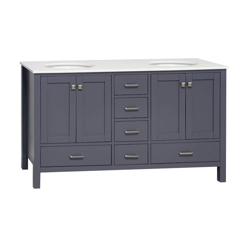 KitchenBathCollection Horizon 60" Double Bathroom Vanity with Engineered White Top