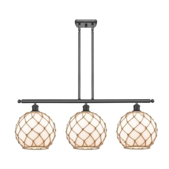 Innovations Lighting Large Farmhouse Rope 3 Light 36" Wide Linear - Matte Black / White Glass with Brown Rope