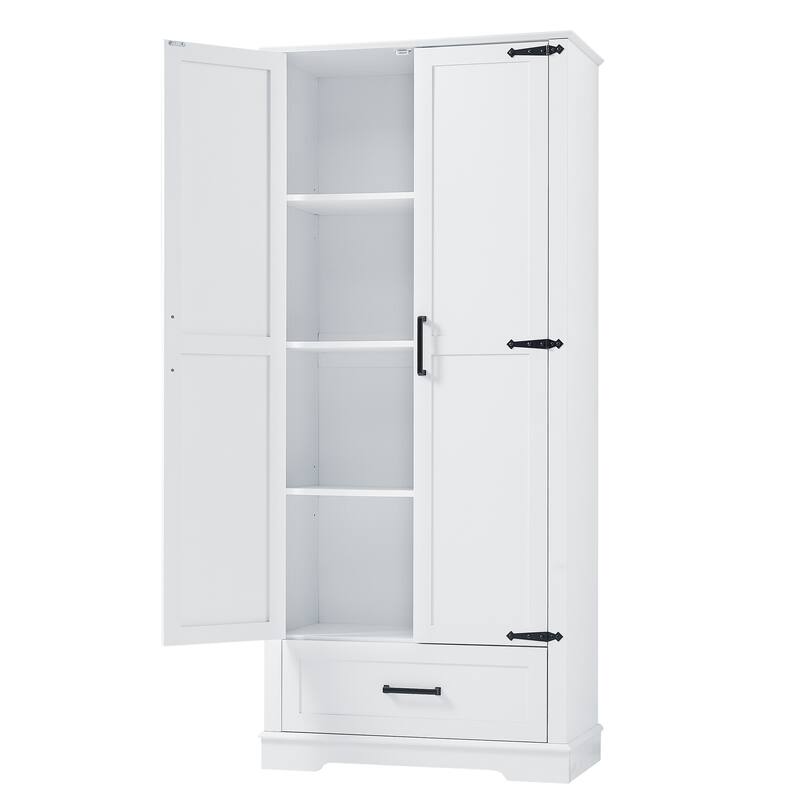 Roomfitters Tall Bathroom Storage Cabinet with 2 Doors 1 Drawer and Adjustable Shelf Painted MDF Structure, White