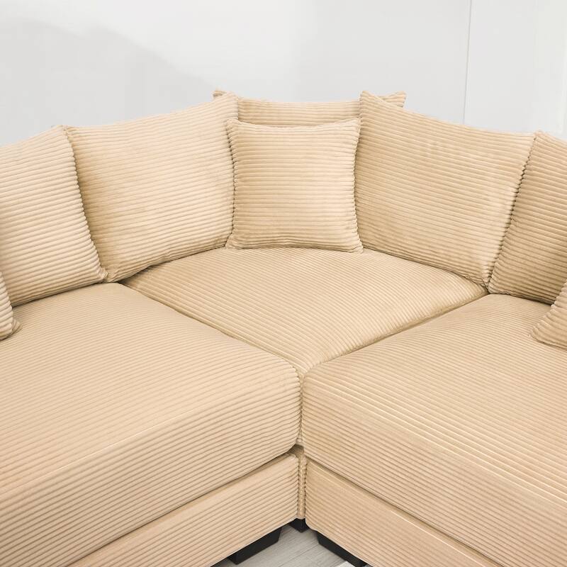 Oversized Cloud Modular Sectional Couch,Corduroy Fabric Extra-Wide Armrests Throw Pillows
