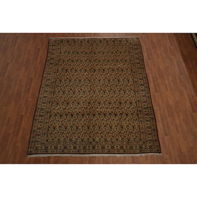 Hand Knotted Oriental 100% Wool Carpet Traditional All-Over Beige & Ivories Qum Area Rug - 10' 6'' X 8' 1''