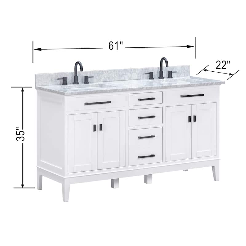 Madison 60 in. Double Sink Bathroom Vanity in White with Top - 61"W x 22"D