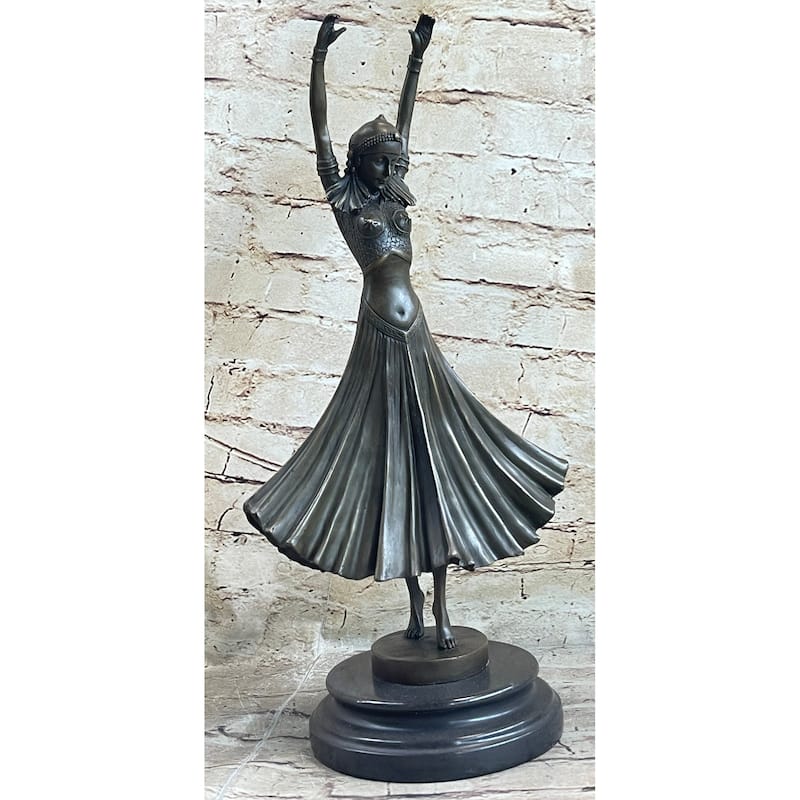 Art Deco Chiparus Russian Dancer Hands Raised Bronze Statue Sculpture Figure Marble Base