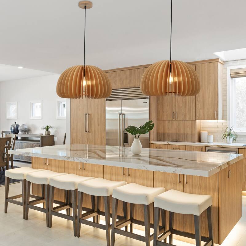60-Watt 1-Light Brown Pendant Light with Pumpkin Shape for Kitchen Island, Semi Flush Mount Chandelier for Dining Room