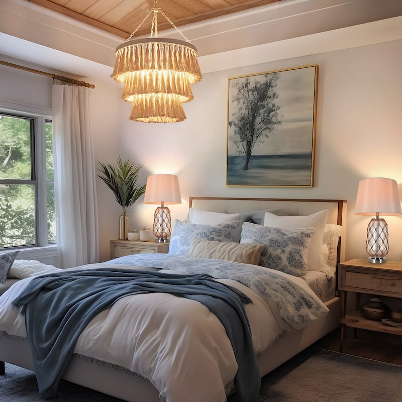 Stella Modern Farmhouse 4-Light Chandelier Boho Coastal 3-Tier Lights for Dining Room Bedroom - D18.5" x H28"