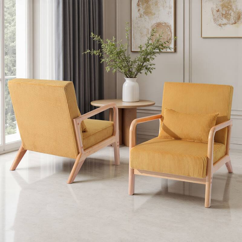 2 Set Upholstered Lounge Arm Chair with Pillow - Set of 2