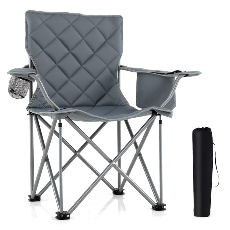 Gymax Oversized Camping Chairs Heavy Duty Outdoor Folding Chair - Grey