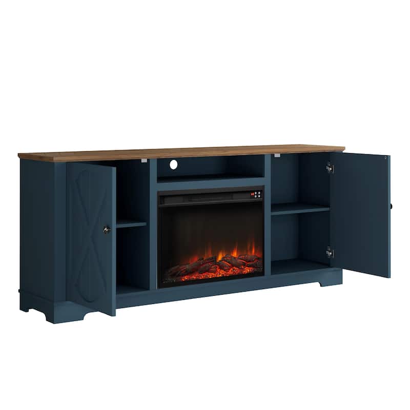 70" Farmhouse TV Stand with Fireplace, Fits up to 75" TV - 70"W x 30"H x 14.5"D