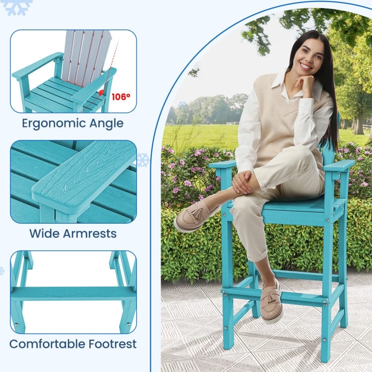 30 Inches Counter Height Outdoor HDPE Bar Stool with Armrests and Footrest - 27" x 23" x 52"