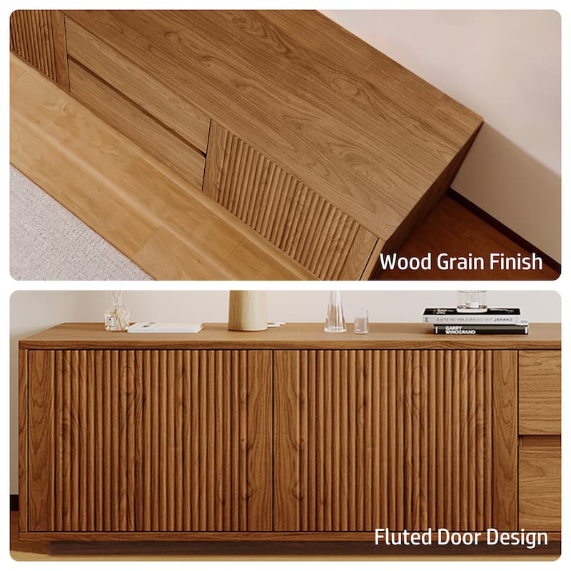 Walnut Brown Mid-Century 79" TV Stand with Storage, Retro Media Console for Living Room