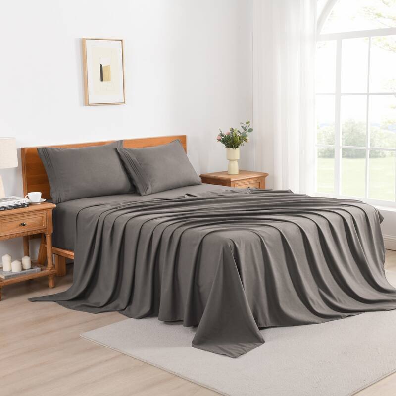 3/4 Pcs Soft Solid & Embroidery Bed Sheets Set