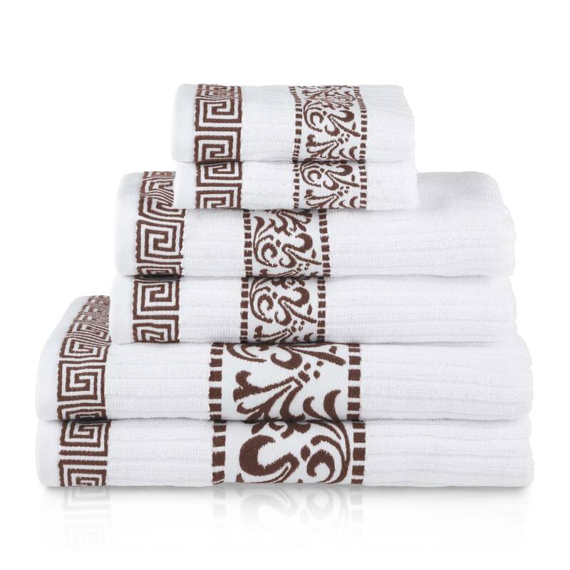 Superior Athens Cotton Floral Border Greek Key 6-Piece Towel Set
