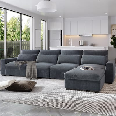 Spacious 5-Seater Sofa Chaise with Removable Cushions and Pillow Set for Home Comfort