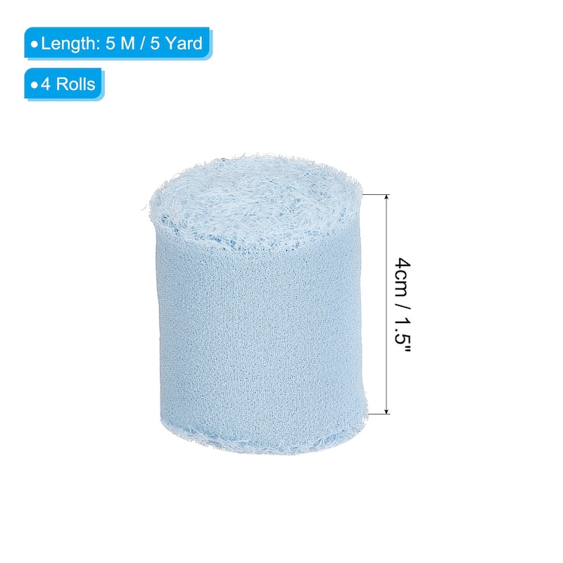 4Roll 1.5"x5Yd Fringe Chiffon Silk Ribbon Handmade Frayed Edges Ribbon - 1.5" x 5 Yard - Haze Blue