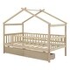preview thumbnail 6 of 7, Natural Wooden Twin Bunk Bed Classic House-shape Bed w/ Drawers Unisex