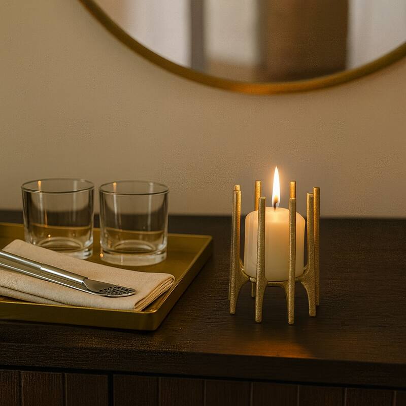 Metal Spike Legs Pillar Candle Holder Decor - Gold, 6 in.