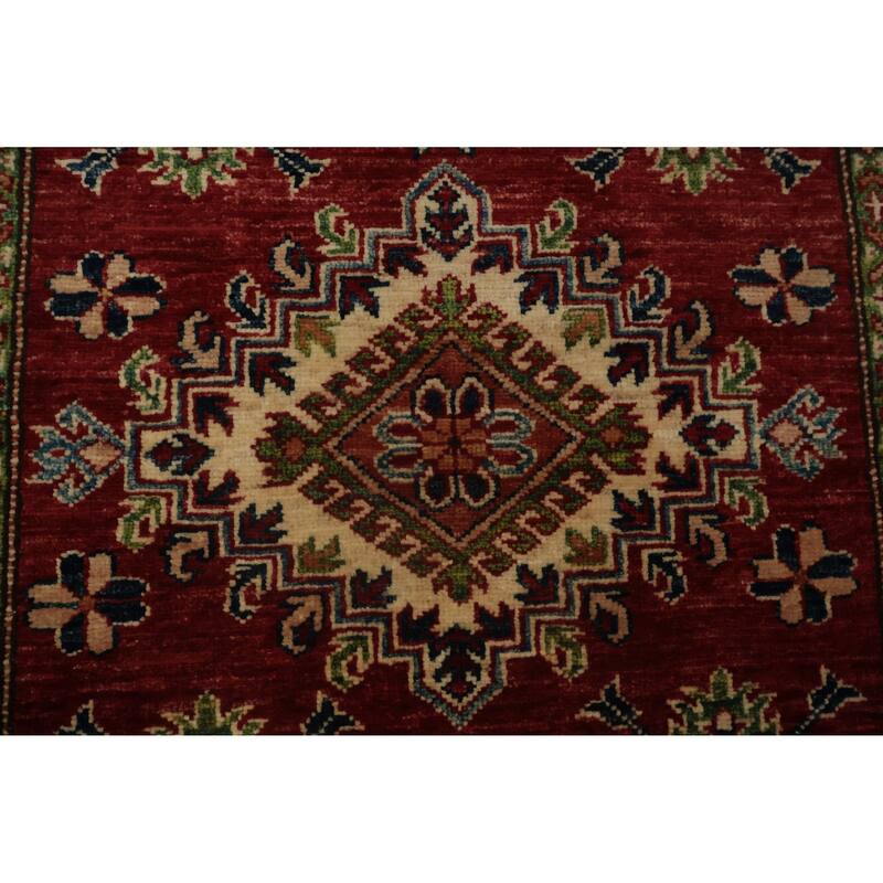 Hand Knotted Oriental 100% Wool Carpet Traditional Tribal Red Super Kazak Area Rug - 5' 0'' X 2' 11''