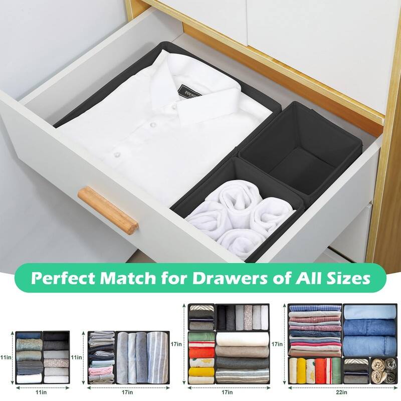16-Pack Fabric Drawer Organizers - 3 Sizes for Clothes & Underwear