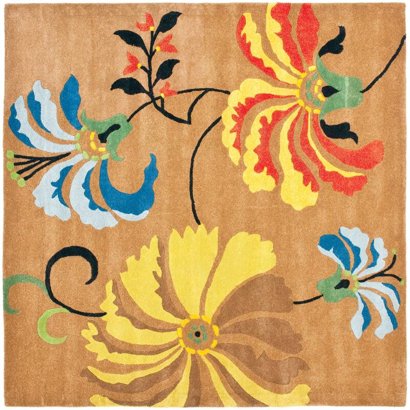 SAFAVIEH Handmade Soho Ciji Floral N.Z. Wool Rug - 6' Square - Brown/Multi