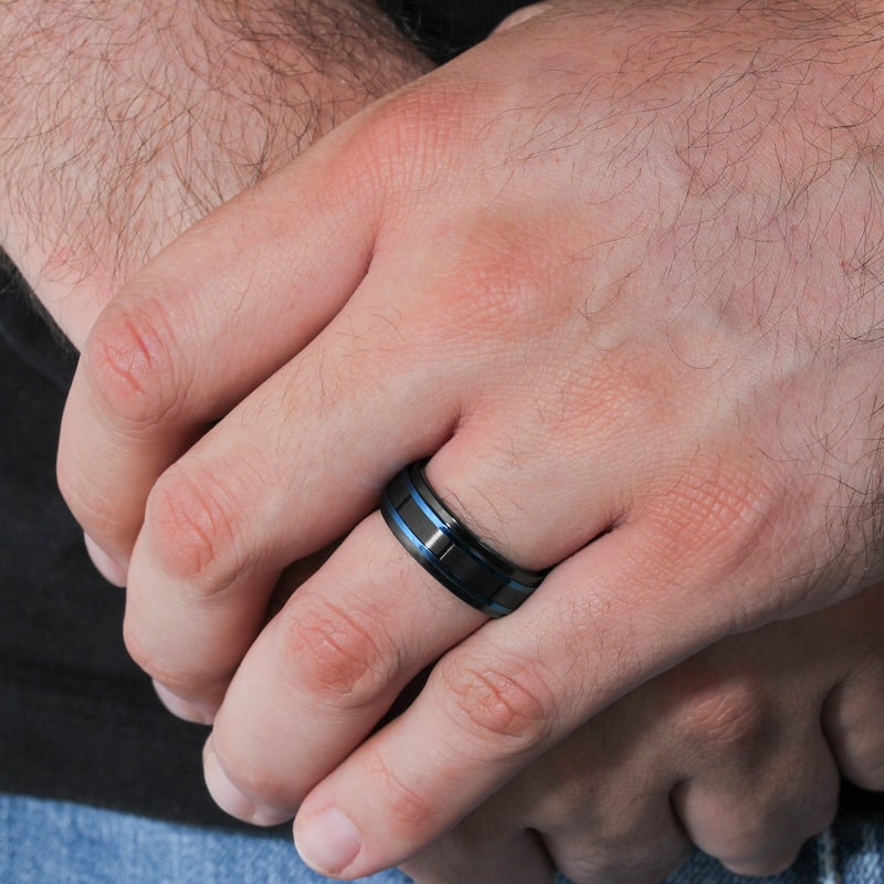 Steel Nation Stainless Steel Black and Blue 8mm Band
