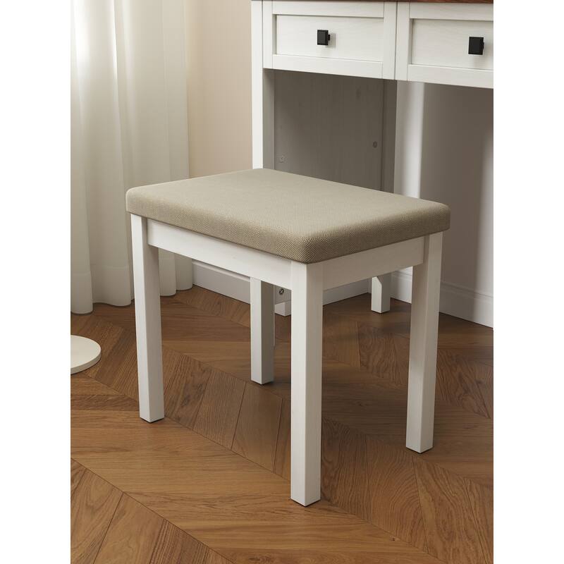 46.5'' Farmhouse Makeup Vanity Desk with Adjustible LED Lighted Mirror and Charging Station for Bedroom