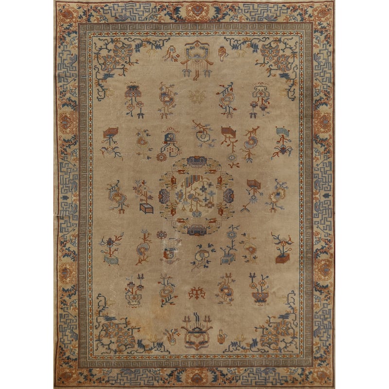 Hand Knotted Oriental 100% Wool Carpet Traditional Medallion Brown Art Deco Area Rug - 11' 1'' X 8' 7''