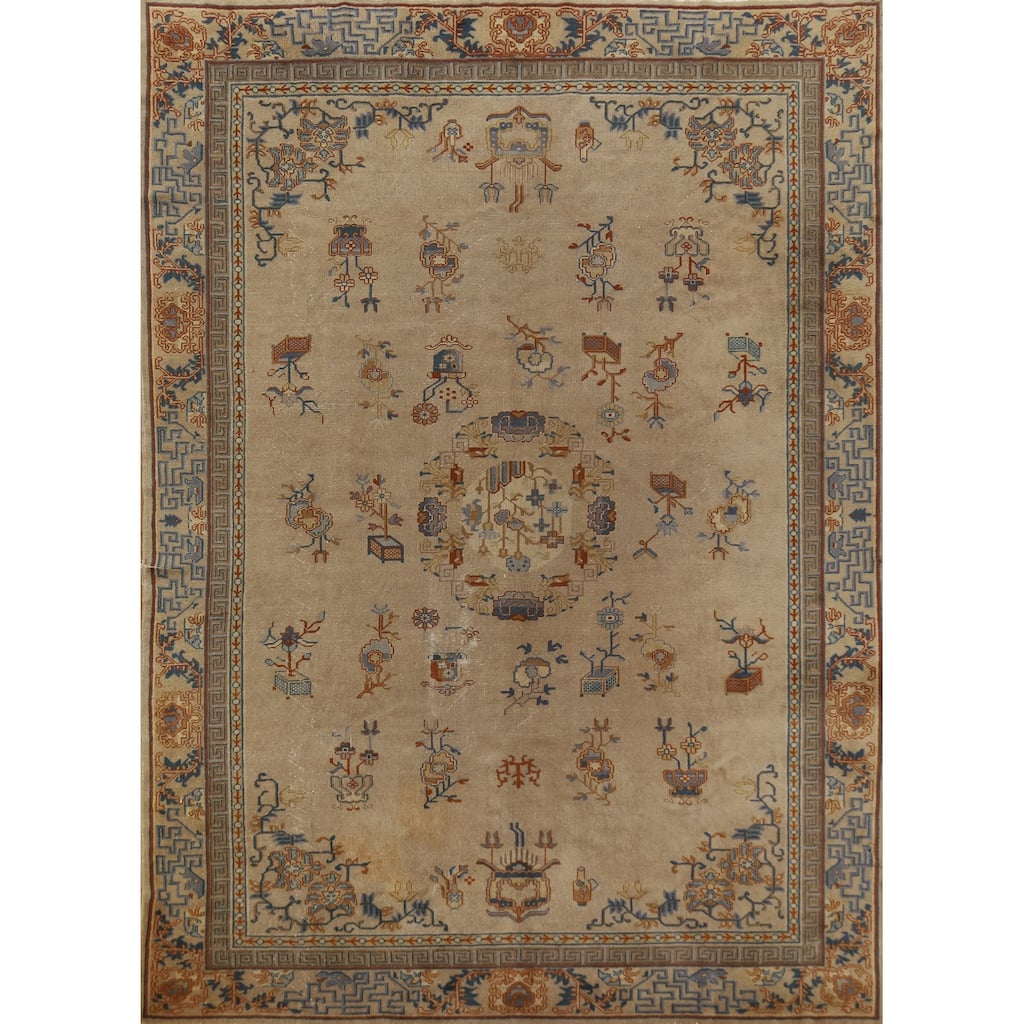 Hand Knotted Oriental 100% Wool Carpet Traditional Medallion Brown Art Deco Area Rug - 11' 1'' X 8' 7''