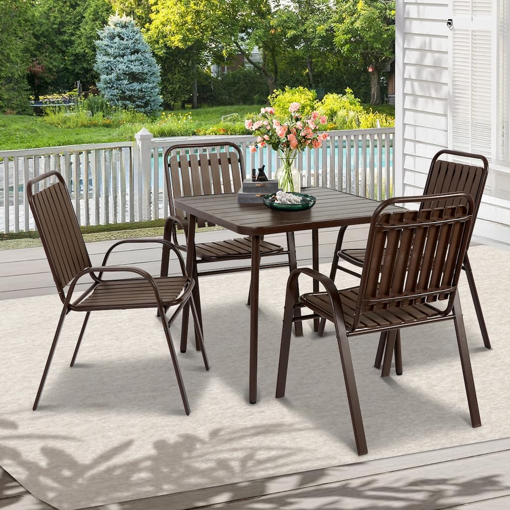 5-Piece Outdoor Dining Set，32"Square Steel Table with Four Plastic Chairs